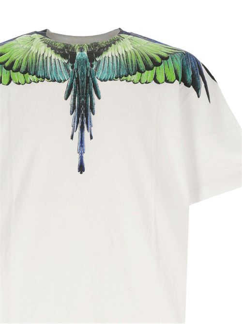 white/light green/blue t-shirt with logo print wings MARCELO BURLON | CMAA056S24JER0010150